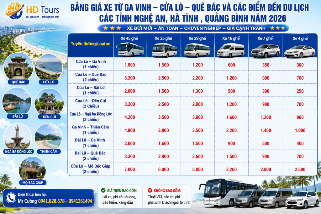 Báo giá thuê xe HD Tours mới nhất